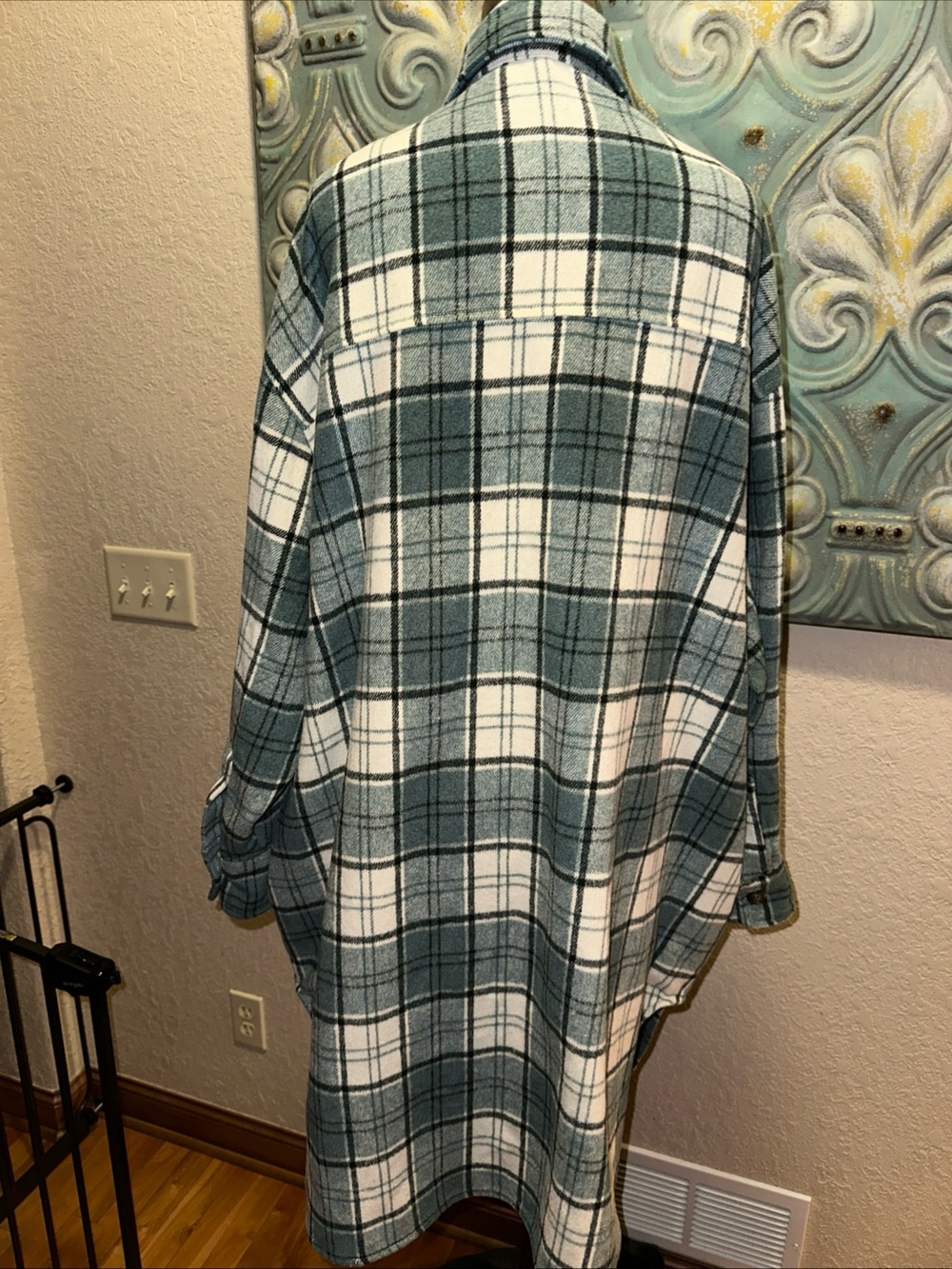 SAINTS & HEARTS women's size S/M Green plaid shacket Wool Blend Shirt Jacket - Picture 4 of 12